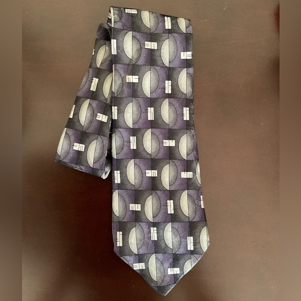 💜 Vintage 100% Silk Purple Gray Patterned Men Tie 4” Wide Classic Formal